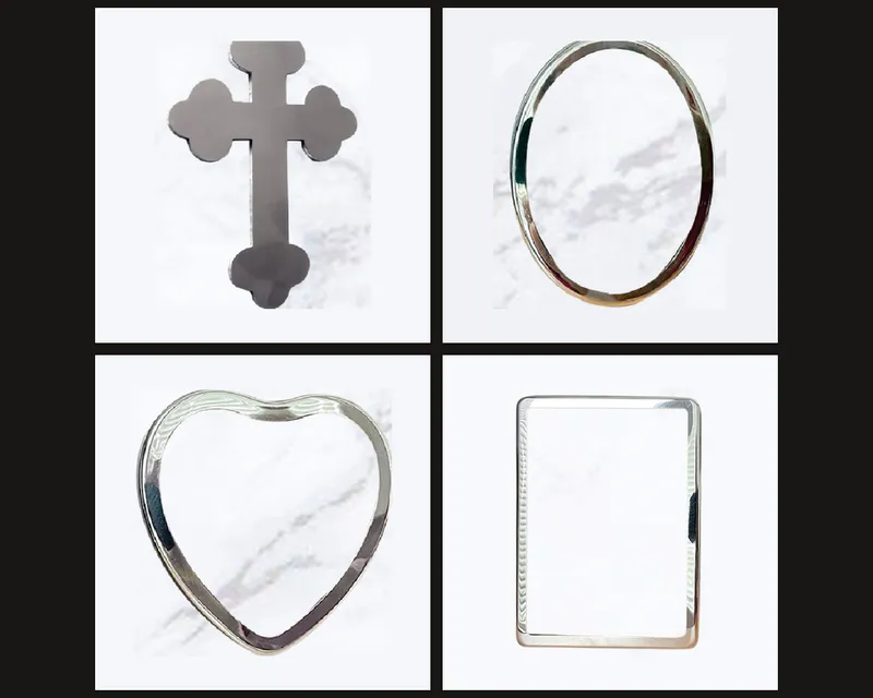 Inox krst i inox ramovi za fotokeramiku, ovalni i u obliku srca